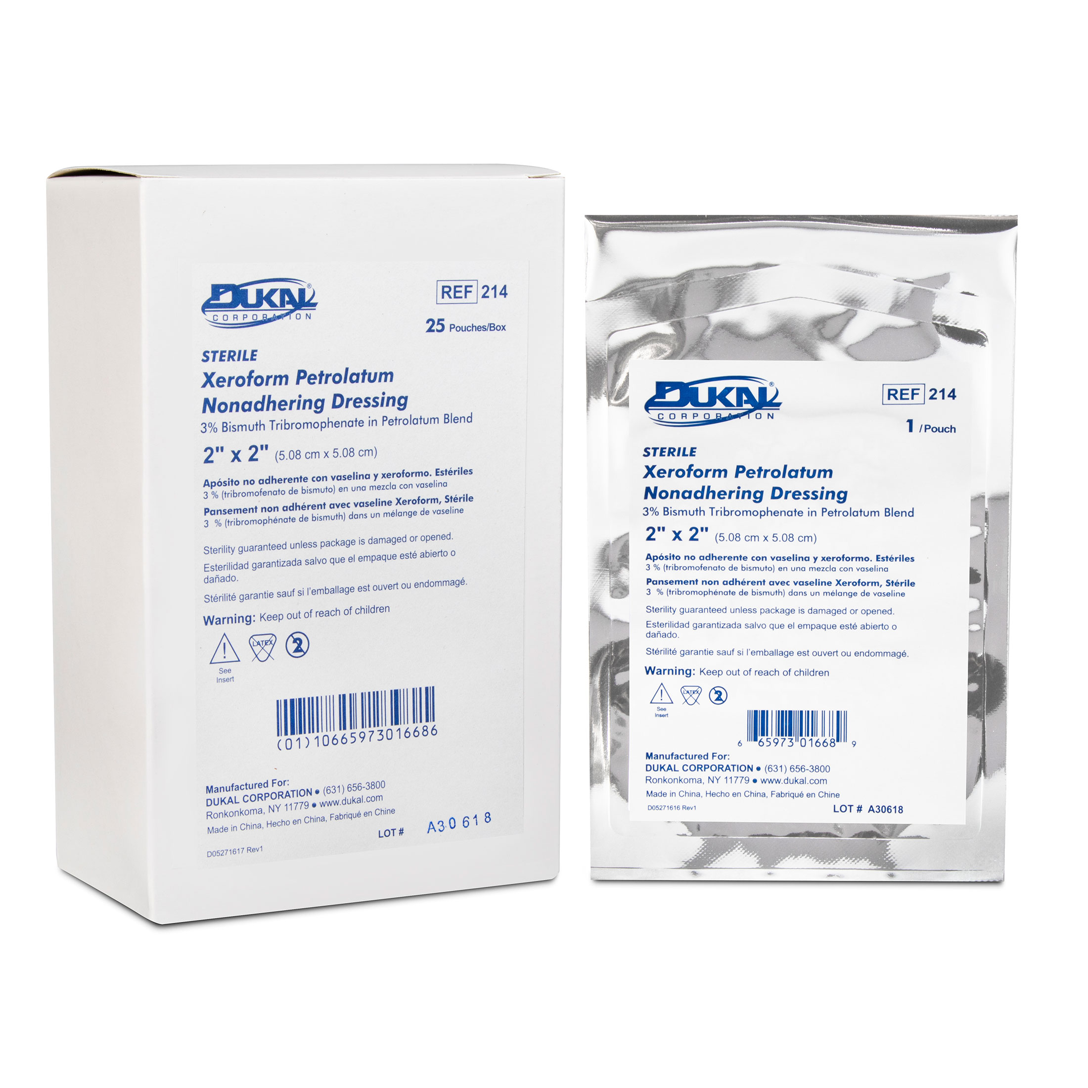 Dressing Gauze Petrolatum Sterile Xeroform NonAdhering 2"x2" (25/BX 6BX/CS) by Dukal Corporation  ID 214